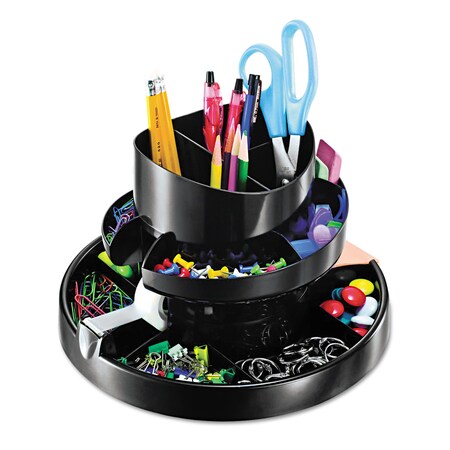 Officemate Recycled Rotary Organizer, 16 compartments, 10 1/4 x 6 3/4, Black 26255